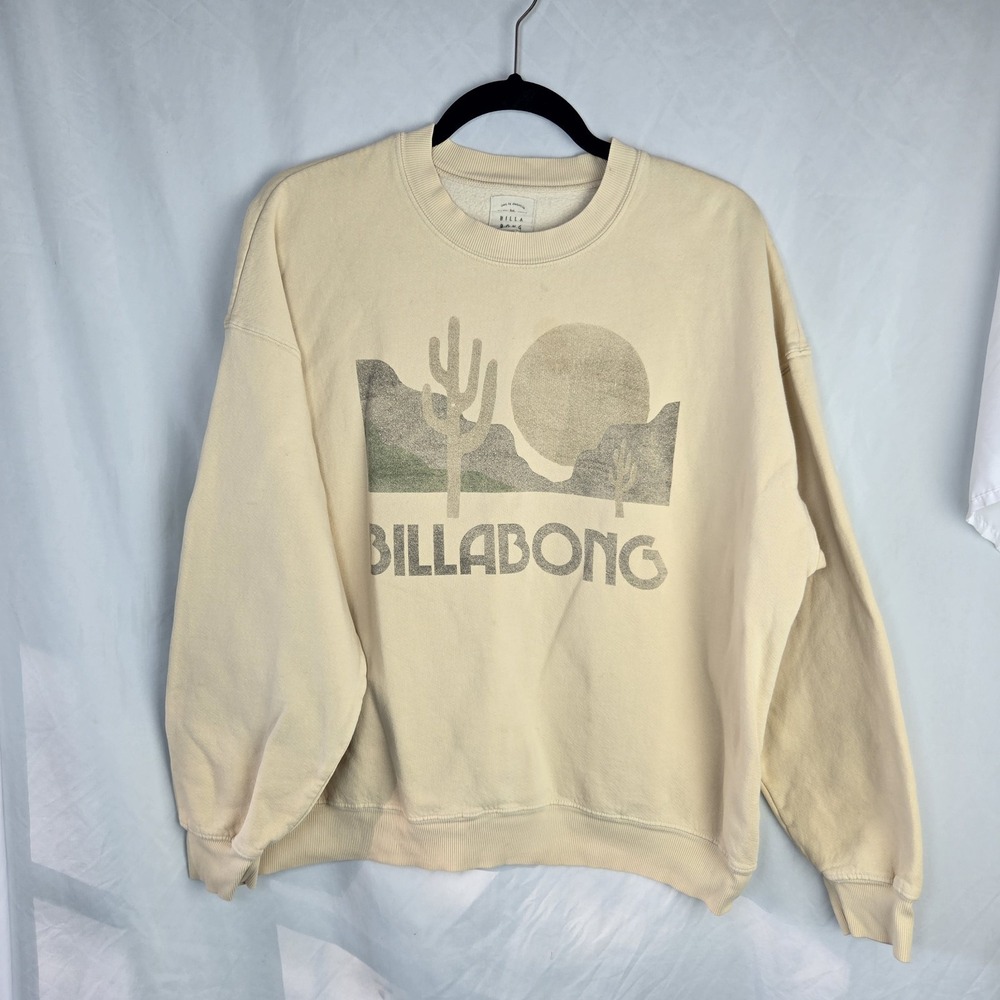 Billabong Graphic Print Pullover Sweatshirt Medium Oversized Desert Cactus Beige